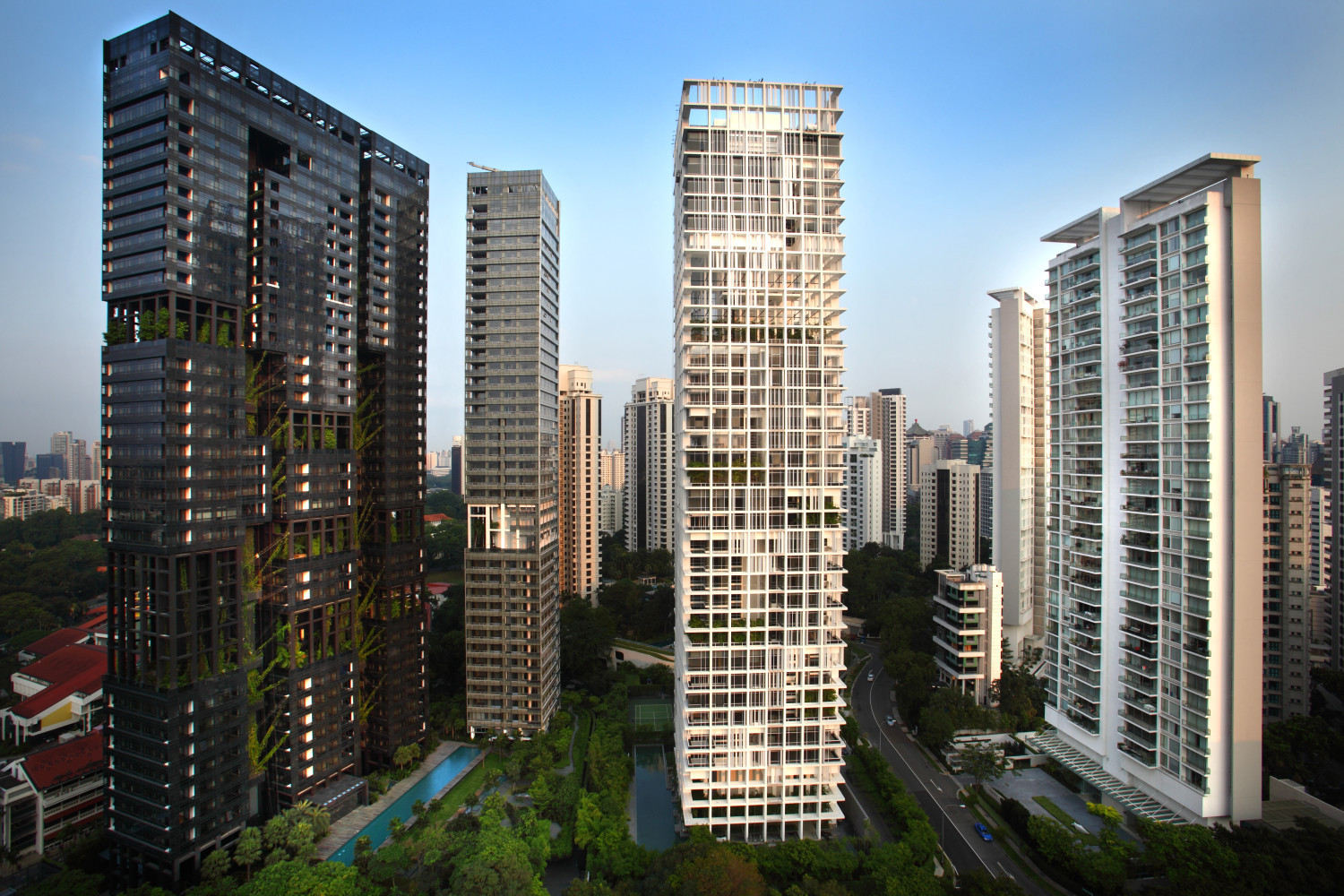 Singapore condominium towers among city greenery